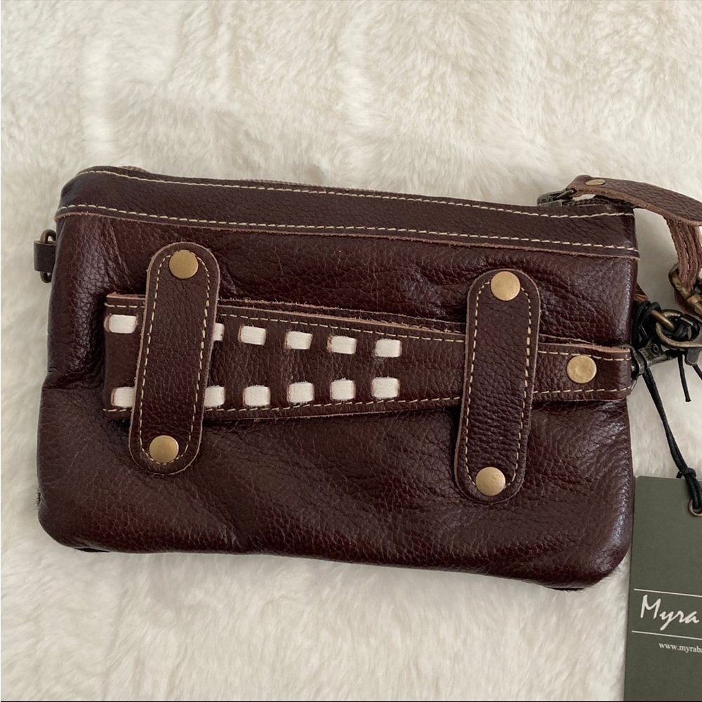 Myra Leather Cowhide Wristlet Small Crossbody Bag